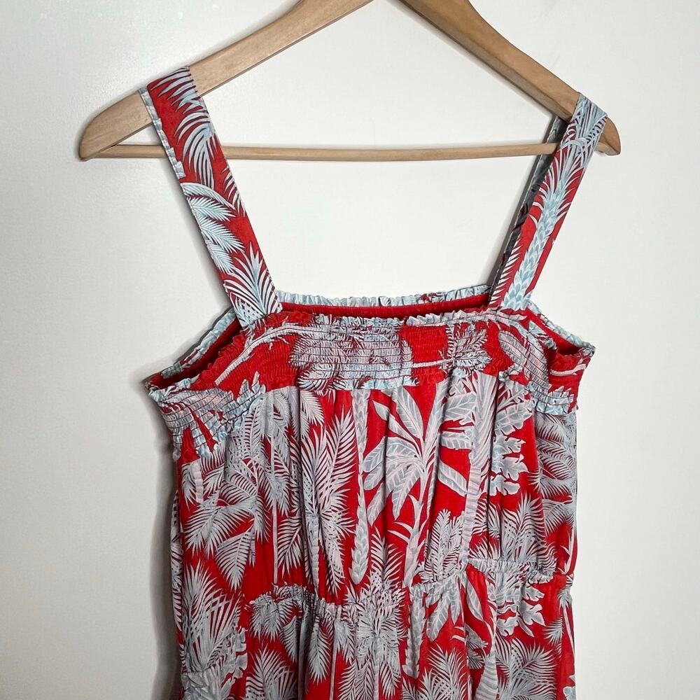 Talbots Women Fit & Flare Midi Dress 16 Red Oasis Palm Print Tropical Cotton - Picture 6 of 9